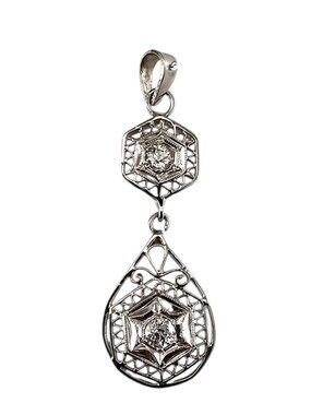 10K White Gold and Diamond Filigree Pendant #25136